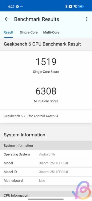 geekbench score of dimensity 8500