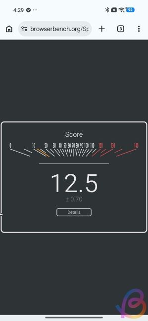 speedometer 3.1 score of dimensity 8500