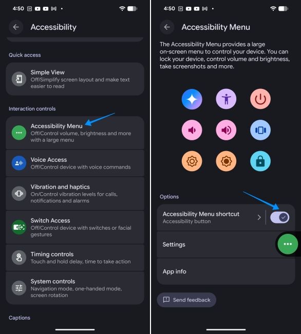 screenshot from an android phone showing how to disable accessibility menu via settings screenshot from an android phone showing how to disable accessibility menu via settings