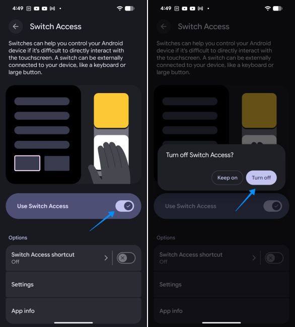 screenshot from an android phone showing how to disable switch access via accessibility settings screenshot from an android phone showing how to disable switch access via accessibility settings