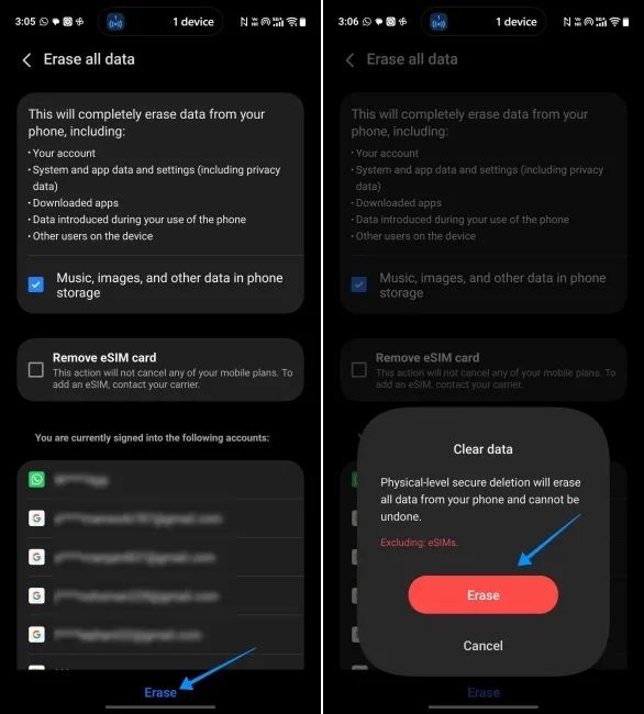 screenshot from a vivo phone showing how to format phone via settings