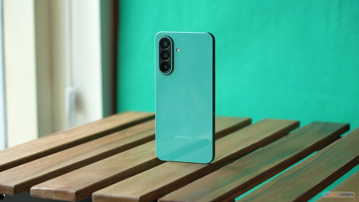 Galaxy F70 Pro back design showcased while standing upright on a table