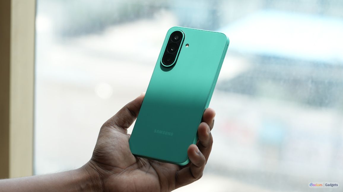 Galaxy F70 Pro green in hand back design showcased