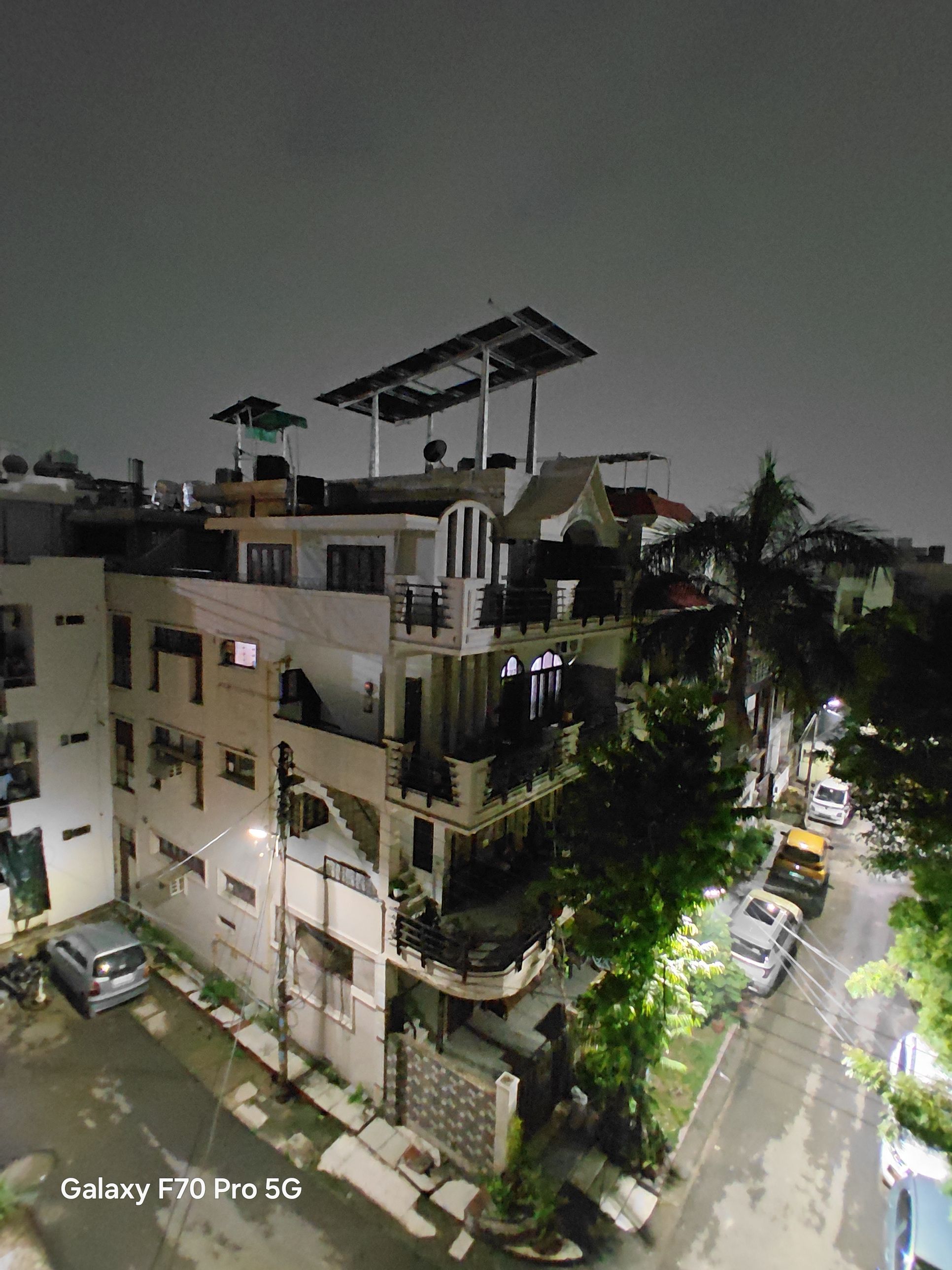 Galaxy F70 Pro ultra-wide night shot of building
