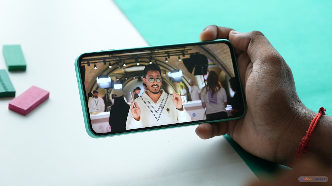 Galaxy F70 Pro watching Beebom video