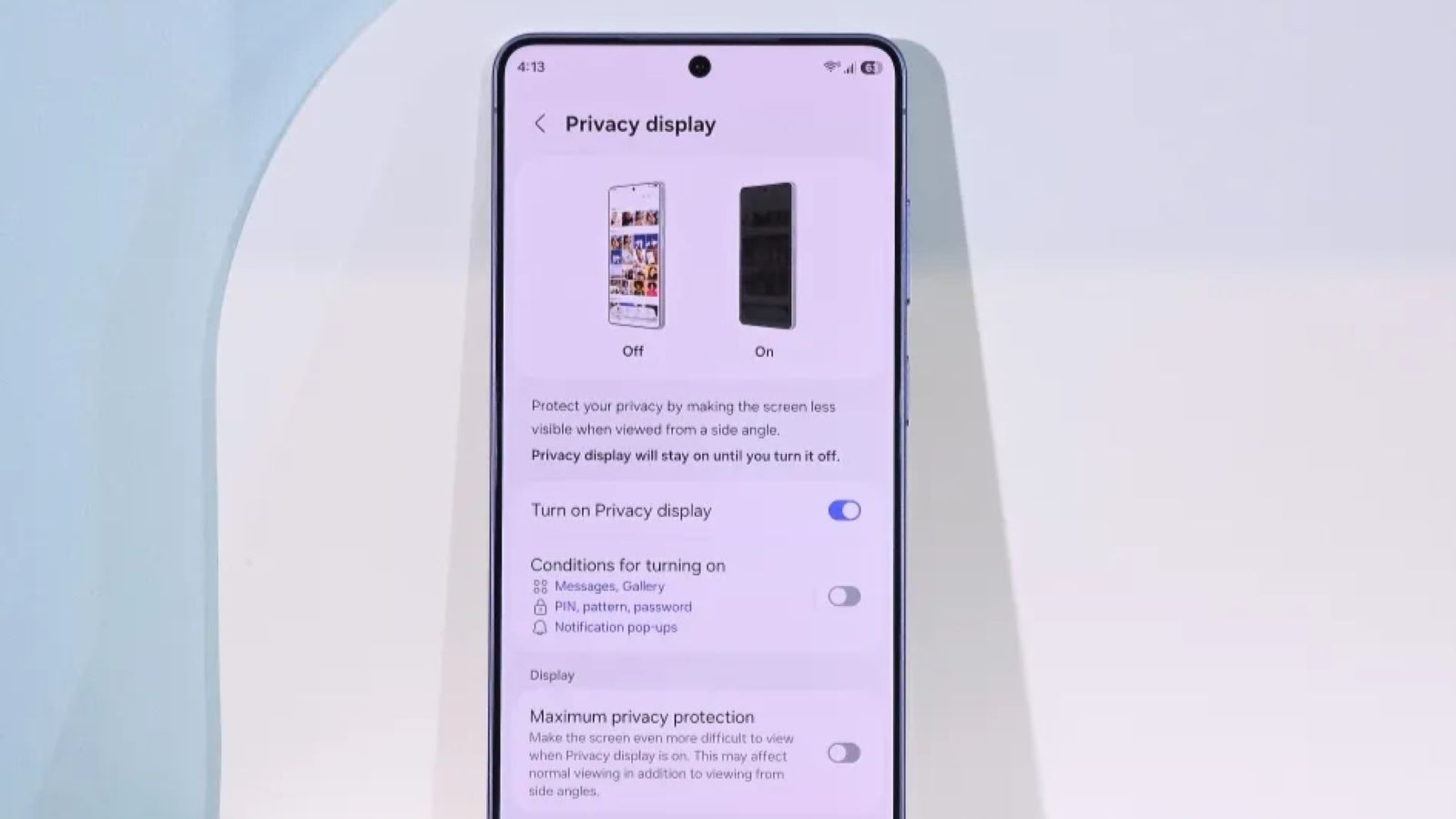 Samsung Galaxy S26 Ultra Privacy Display settings menu
