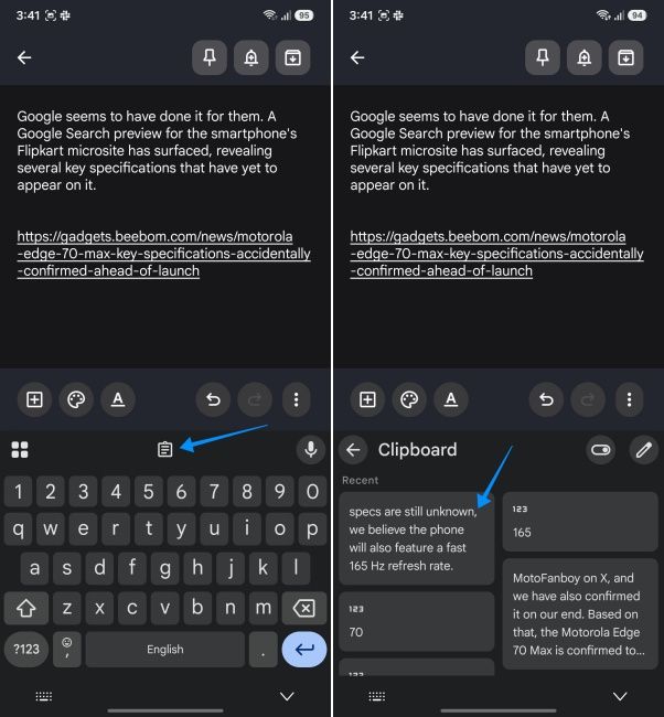 screenshot from an android phone showing how to access gboard clipboard screenshot from an android phone showing how to access gboard clipboard