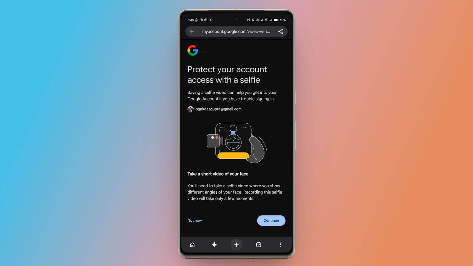 Google Selfie Video sign-up screen Google Selfie Video sign-up screen
