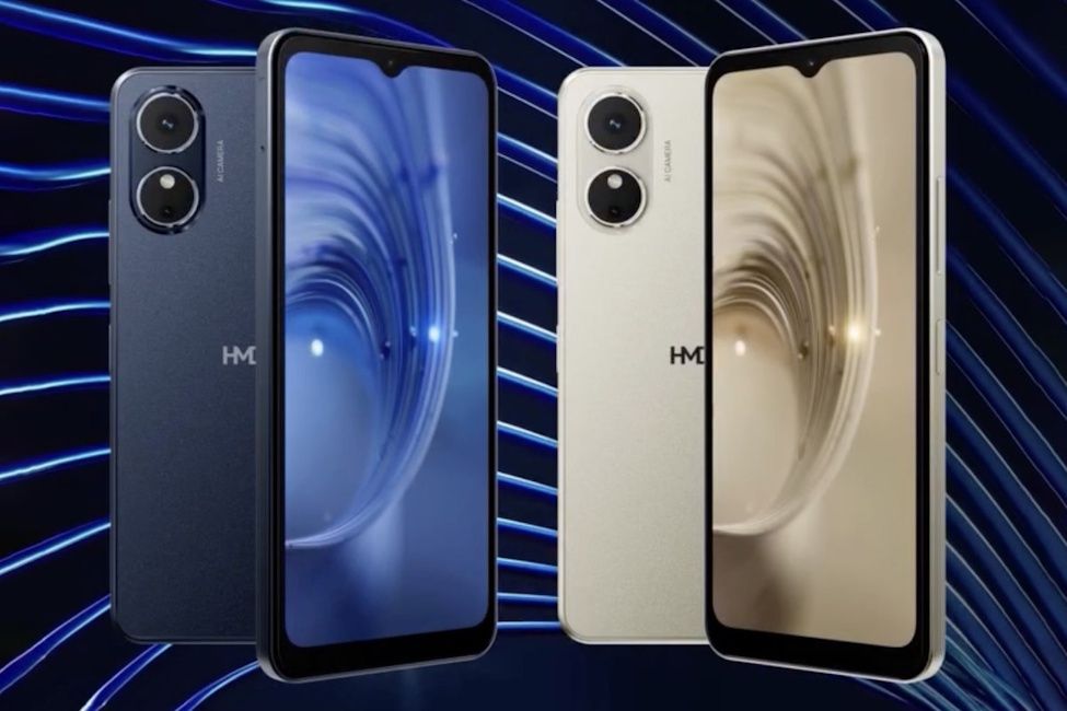 HMD Arc 2 front and back design in Dark Blue and Golden Beige colourways