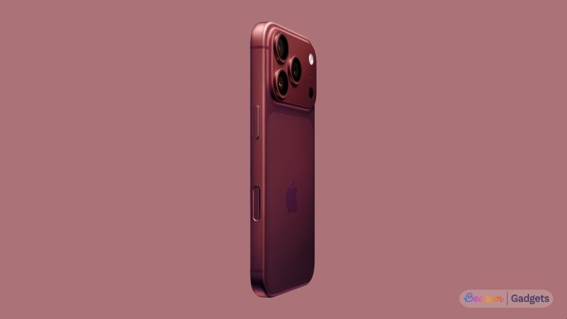 iPhone 18 Pro Concept Design from the side against a maroon background