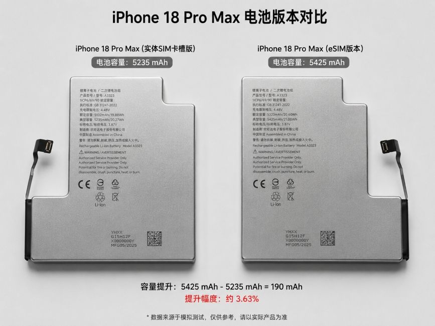 iPhone 18 Pro Max physical battery cells with eSIM and SIM variants