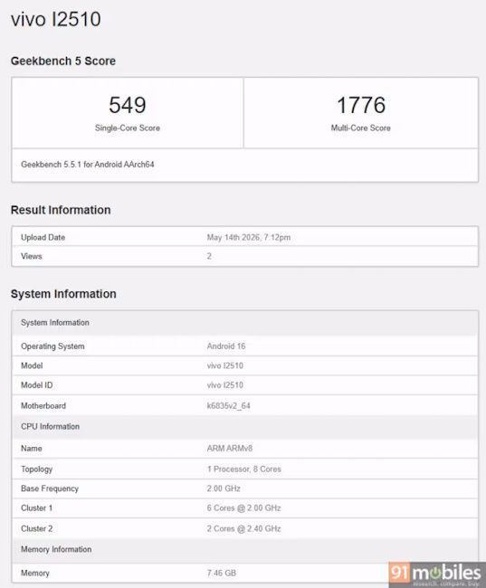 iQOO Z11 Lite Geekbench listing iQOO Z11 Lite Geekbench listing