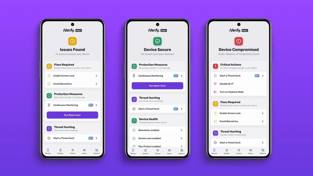 iVerify Basic app running on android