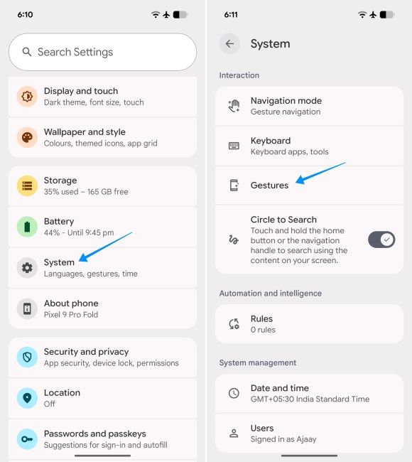 screenshot from an android phone showing how to open gestures setting screenshot from an android phone showing how to open gestures setting