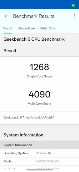 Oppo Reno 16 Geekbench CPU Oppo Reno 16 Geekbench CPU
