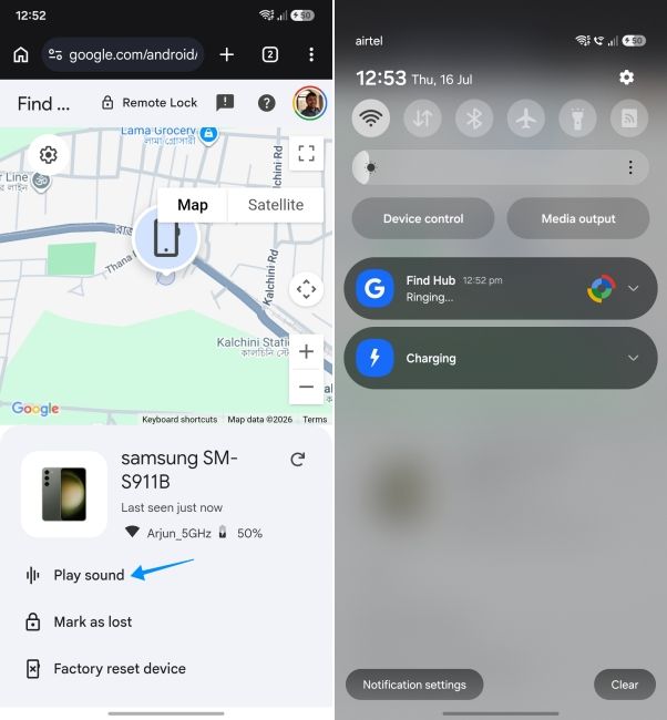 ringing a silent android phone via google find hub