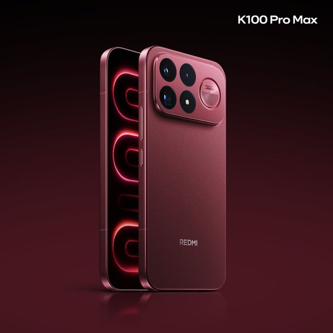Redmi K100 Pro Max Cabernet Red front and back design showcased