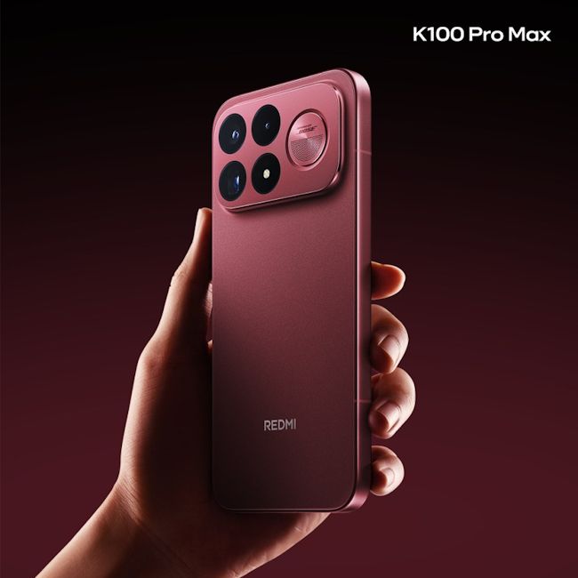 Redmi K100 Pro Max Cabernet Red back design showcased while in hand