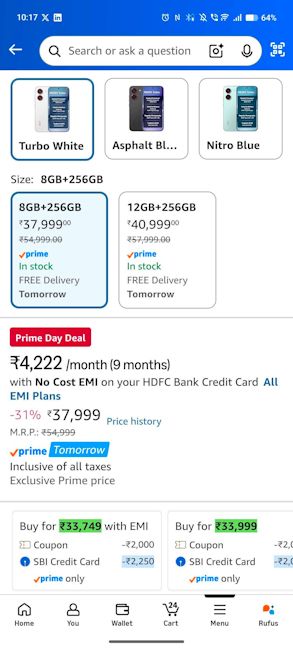 Redmi Turbo 5 Amazon Prime Day Sale 2026 deal screenshot