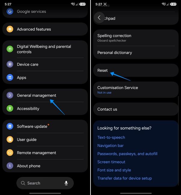screenshot from a samsung phone showing how to format phone via settings