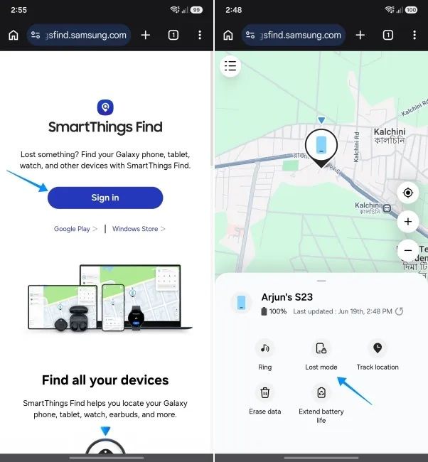 samsung smartthings find showing lost samsung phone on map