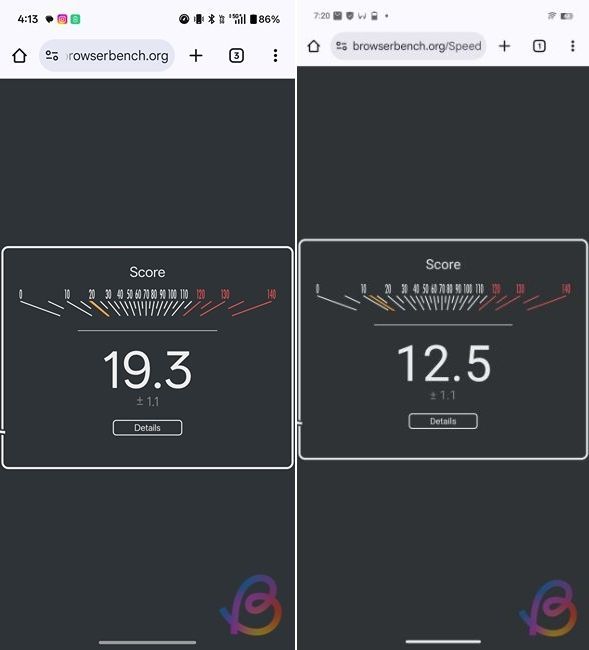 speedometer  comparison between snapdragon 8 gen 5 vs 8s gen 4