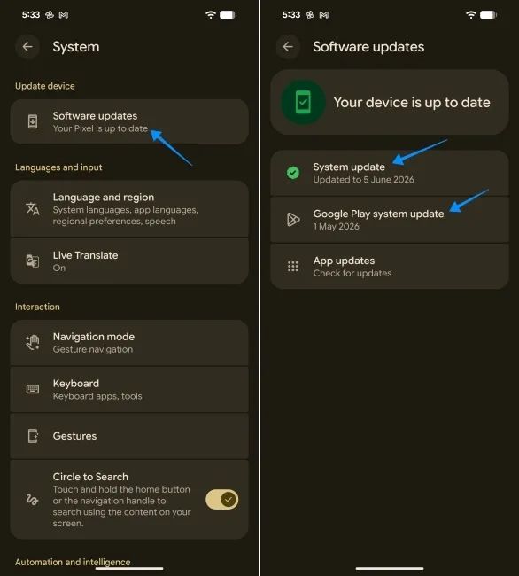 screenshot from an android phone showing how to update a phone