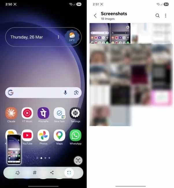 screenshot from an android phone showing screenshot process