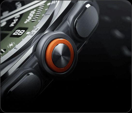 Samsung Galaxy Watch Ultra 2 from the sides with orange accented crown
