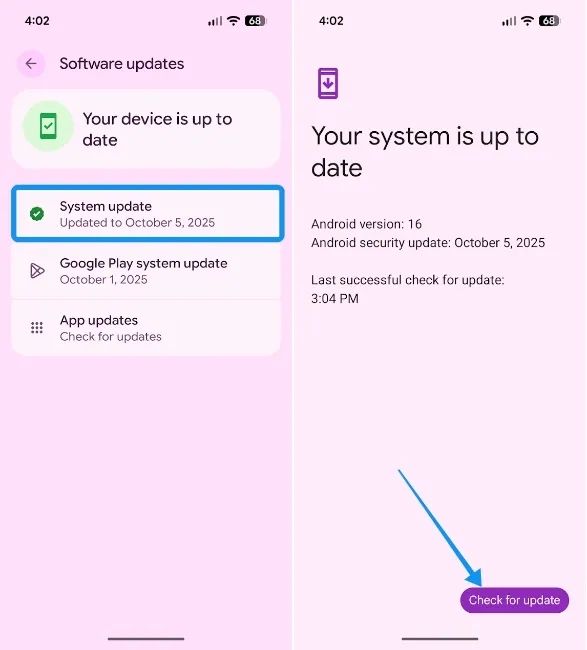 screenshot from an android phone showing how to update an android phone