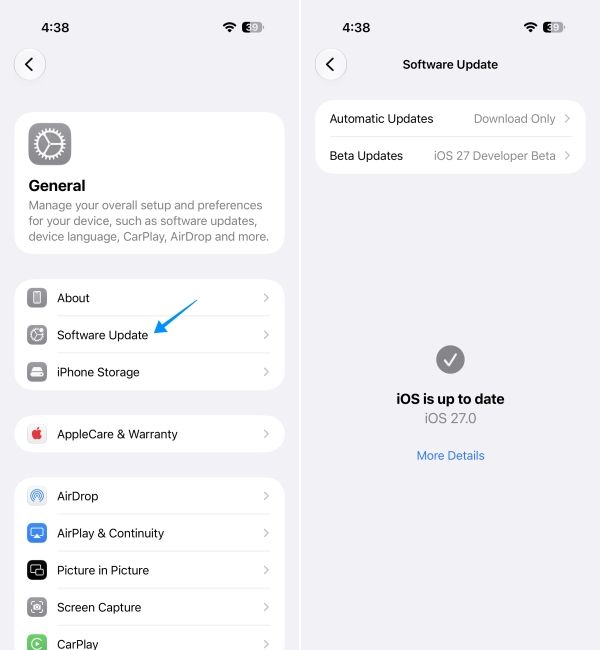 screenshot from iphone showing how to update the phone