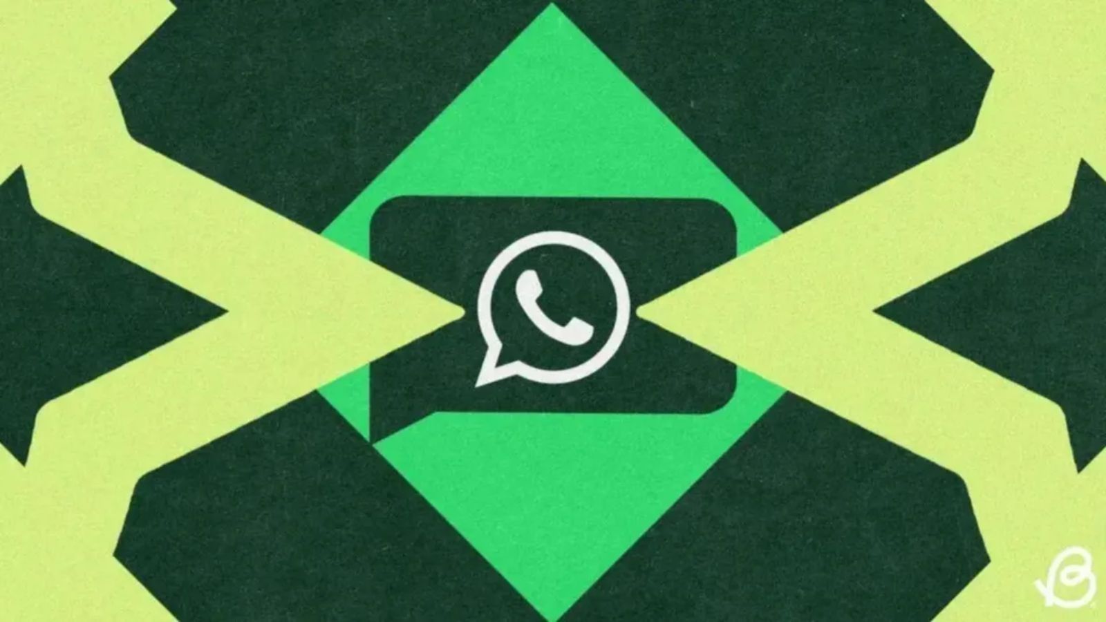WhatsApp logo showcased with green and yellow patterns running across