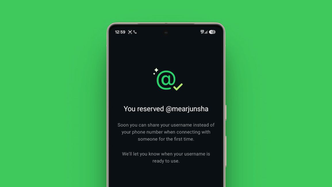 screenshot from an android phone showing whatsapp username reserved