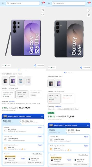 Galaxy S26 Ultra and Galaxy S26+ Flipkart deal price