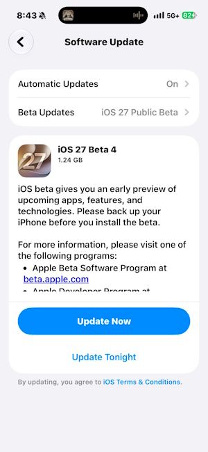 iOS 27 Public Beta 4 update iOS 27 Public Beta 4 update