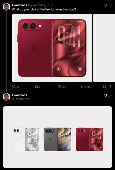 Apple iPhone Ultra in red colourway from the back revealed by Evan Blass on X Apple iPhone Ultra in red colourway from the back revealed by Evan Blass on X