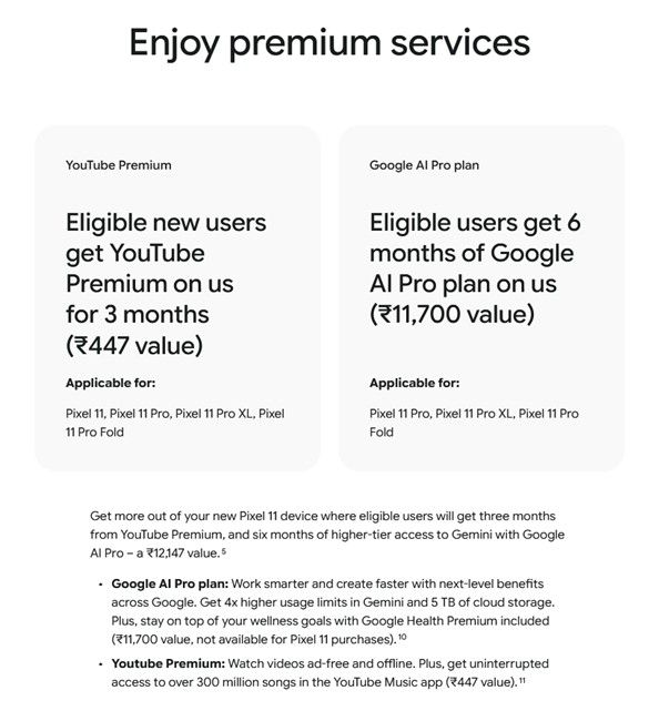Google Pixel 11 series perks and AI Pro Plan
