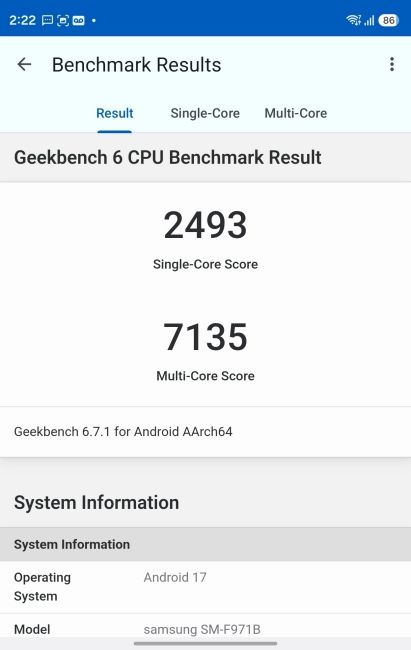 Galaxy Z Fold 8 Geekbench 6 Benchmark results