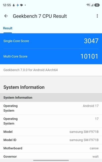 Galaxy Z Fold 8 Geekbench 7 Benchmark results