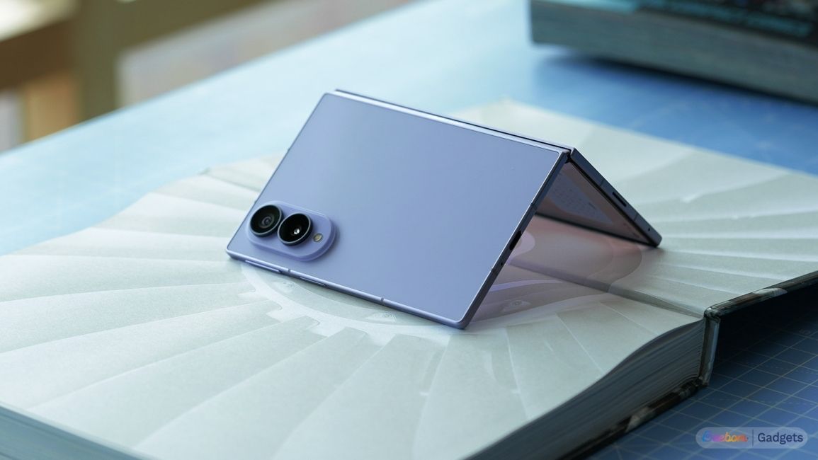 Galaxy Z Fold 8 laid down half folded like a tent 