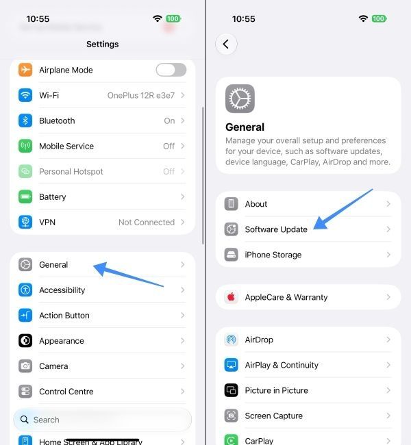 Go To General and Software Update to update the iPhone to the latest version