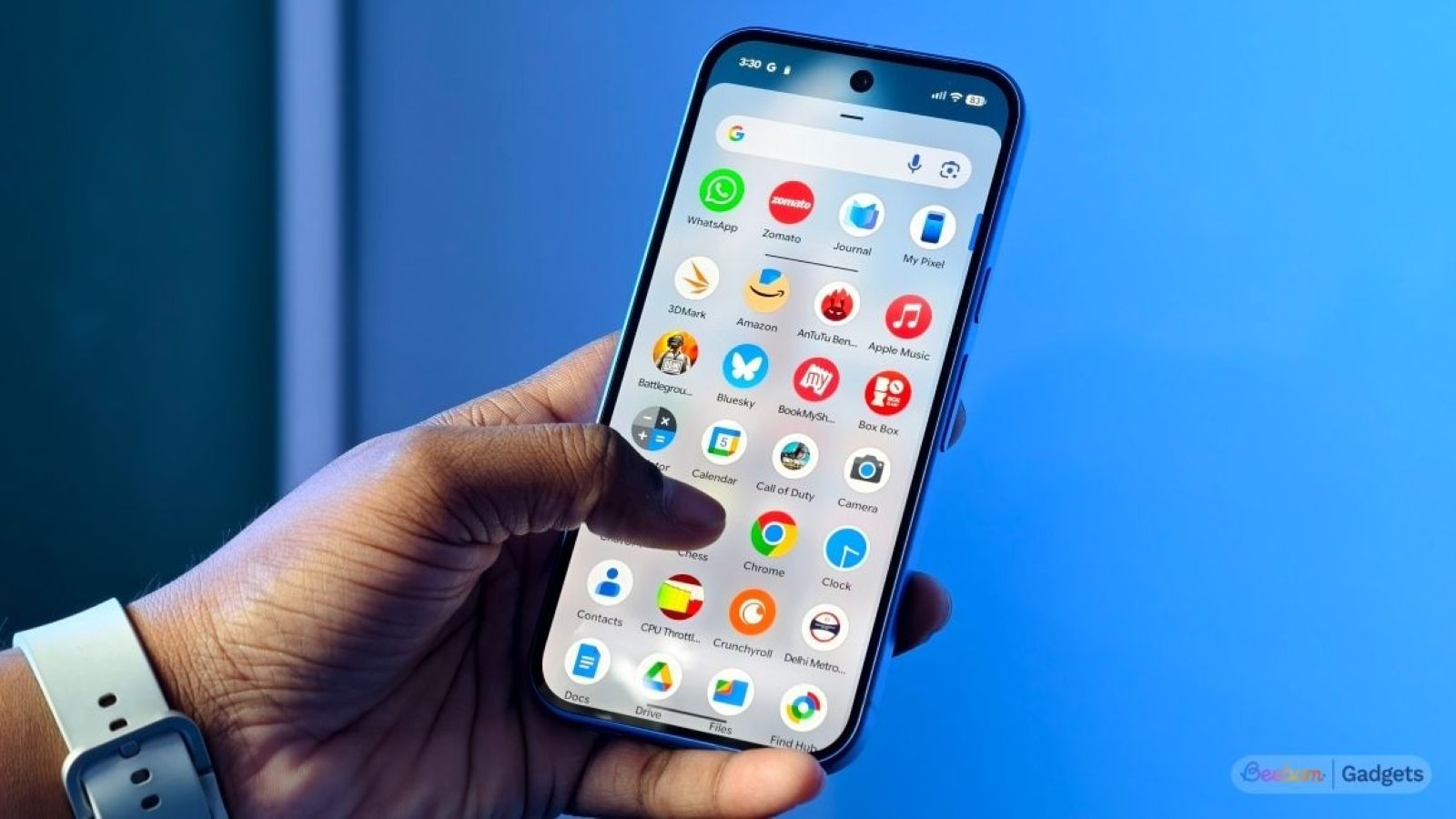 Google Pixel 10 on the app screen held in hand
