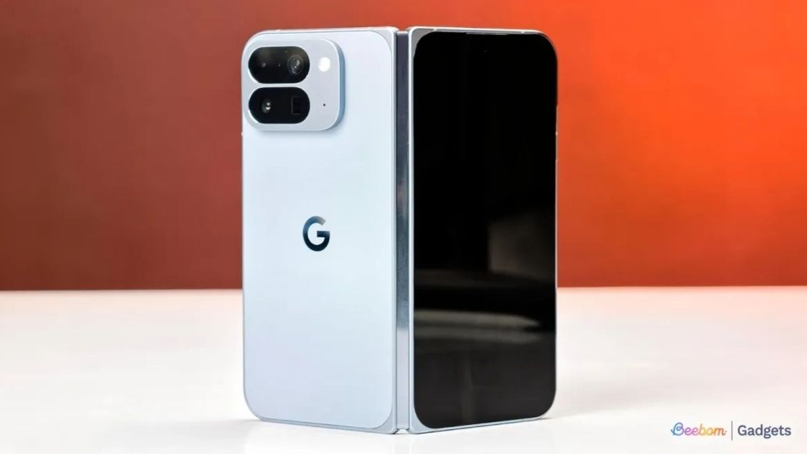 Google Pixel 10 Pro Fold in moonstone colourway from the back