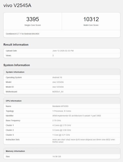 iQOO Neo 11 Ultra leaked Geekbench listing