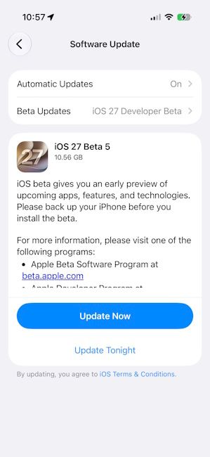 iOS 27 Developer Beta 5 update seeded