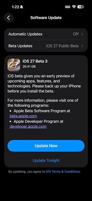 iOS 27 Public Beta 3 update iOS 27 Public Beta 3 update