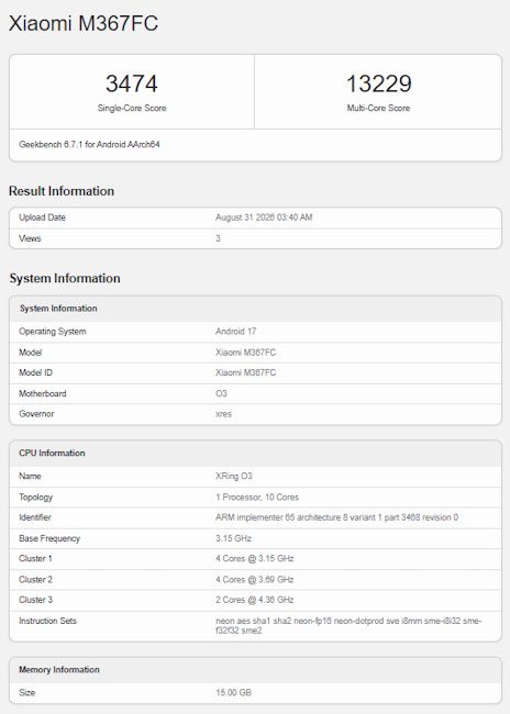 Xiaomi Pad 9 Pro Max Geekbench listing spotted Xiaomi Pad 9 Pro Max Geekbench listing spotted