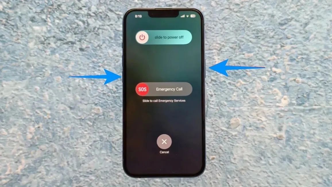 How to turn off an iPhone image with blue annotations