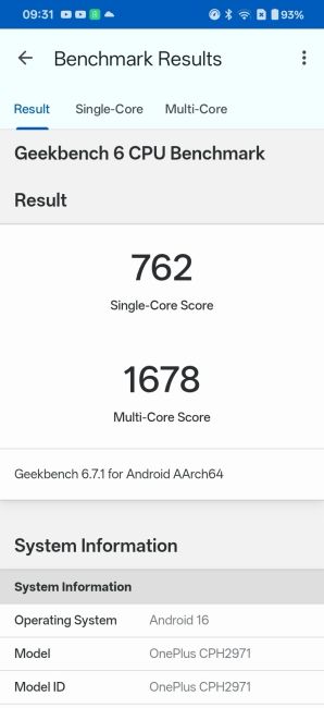 OnePlus N6x Geekbench 7 Benchmark screenshot