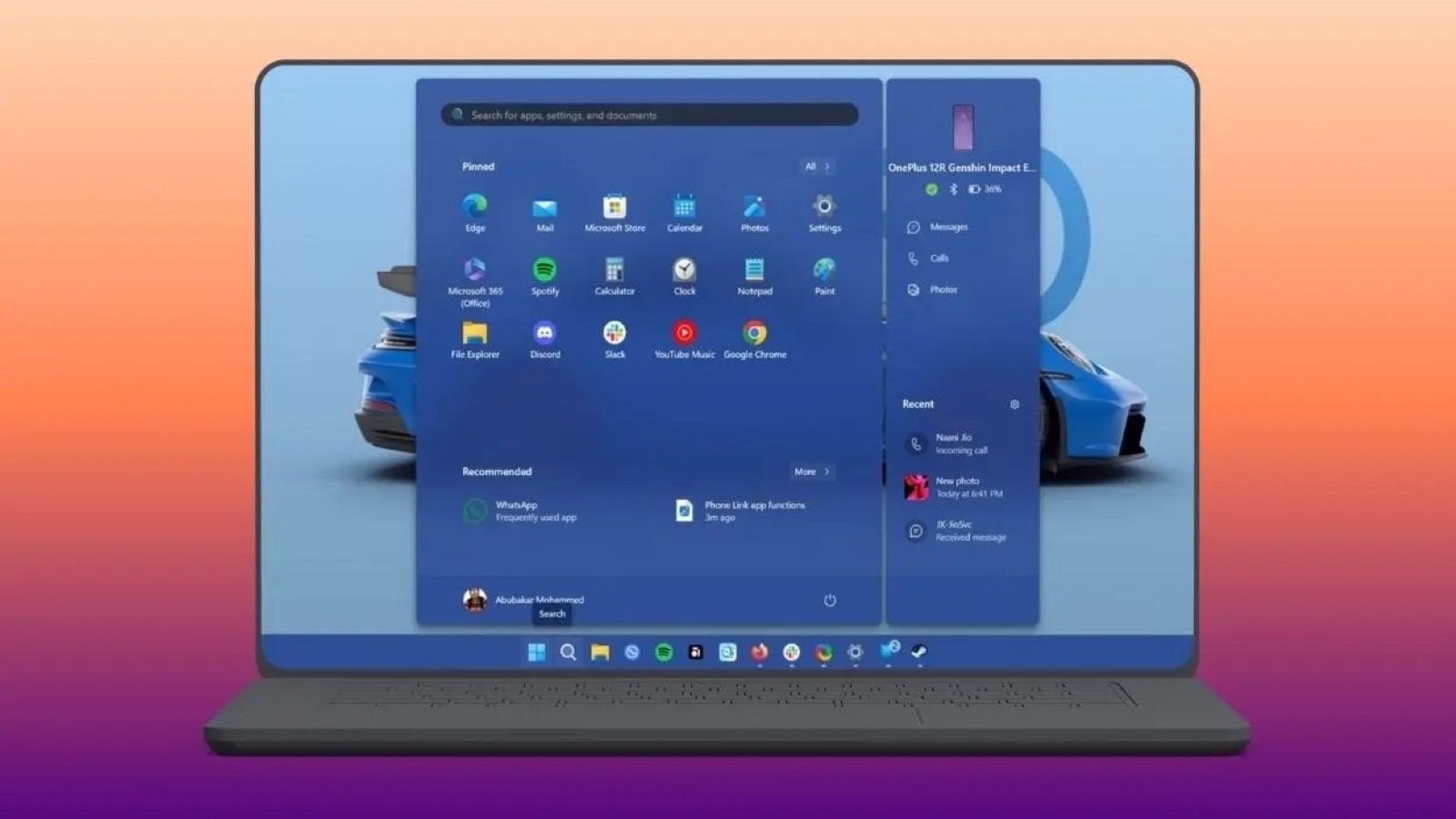 Link to Windows integration inside the start menu